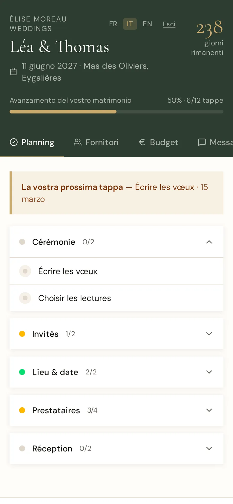 Espace mariés en italien